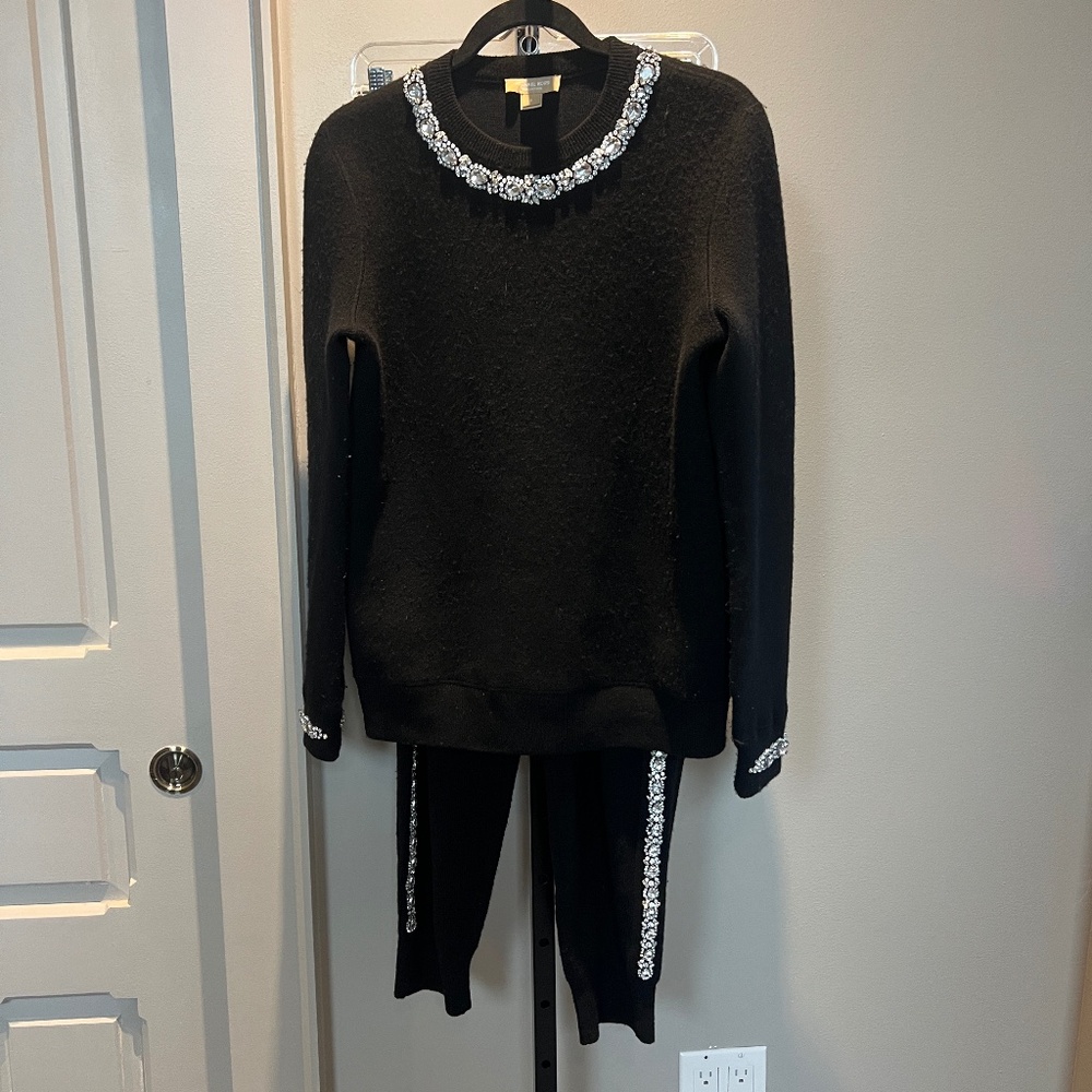 Black Michael Kors Collection Cashmere Jumpsuit with Jewel Details